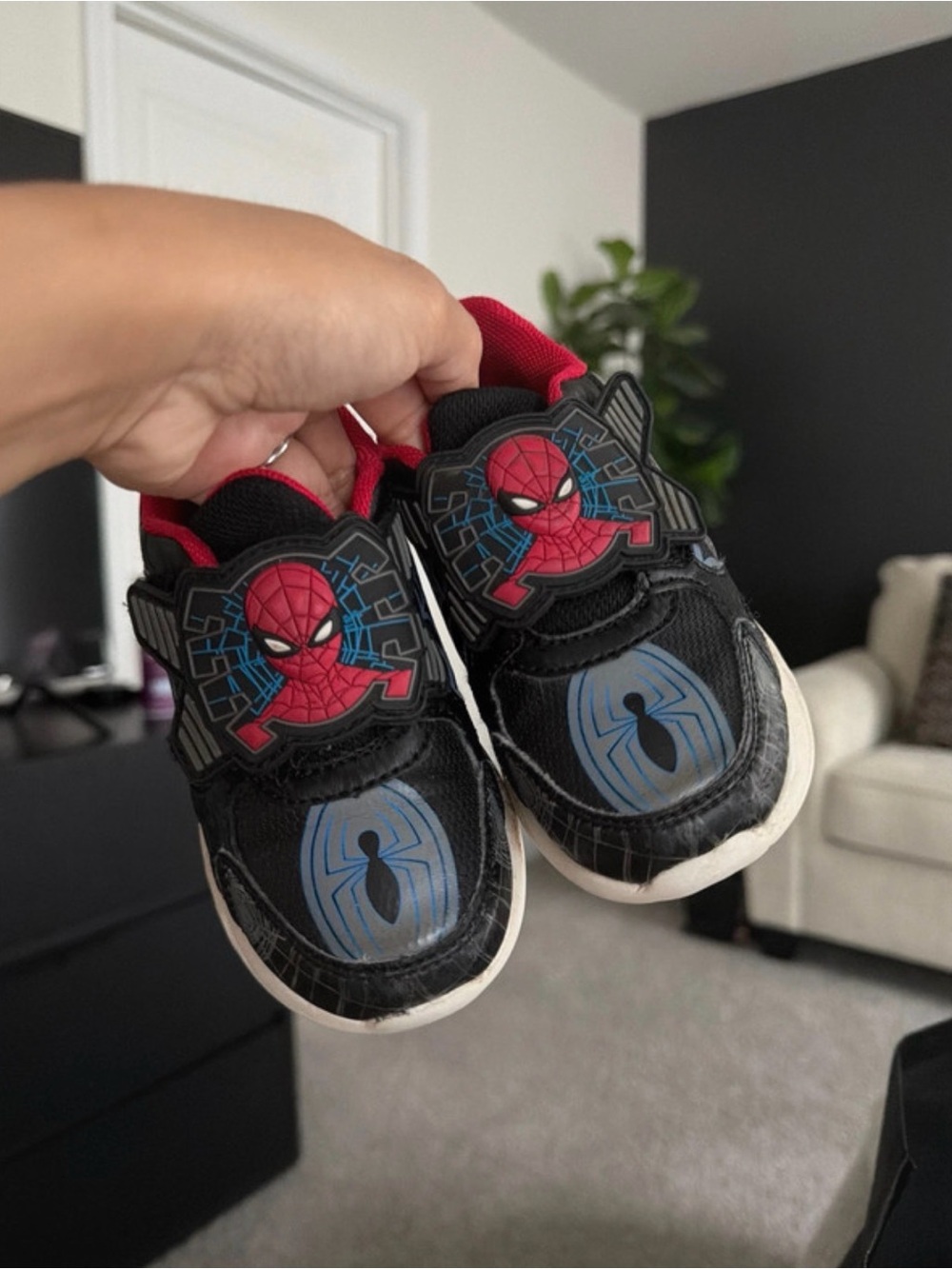 Spiderman Black and Red Kids Sneakers with Blue Spider Accents